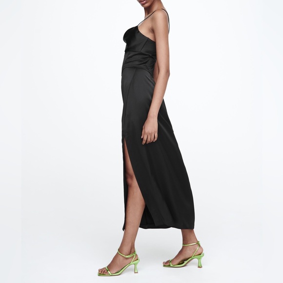 ZARA Black Corset Effect Satin Effect Slip Midi Maxi Dress $69.90 - Picture 11 of 12